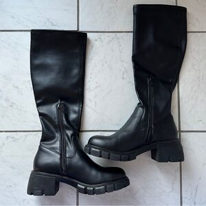 Black Leather Knee High Boots